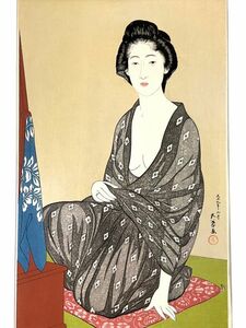 真作■木版画■橋口五葉 ■『うすごろも浪花の女』■ORIGINAL WOODBLOCK PRINT■美人画■京都丹青社版　楢崎宗重監修■額付絵画　1ｄ