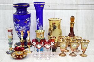 【行董】AA000BOM84 VENEZIA ベネツィア HONEY エジプト BOHEMIA ボヘミア ガラス工芸 まとめ グラス カップソーサー デキャンタ 花瓶