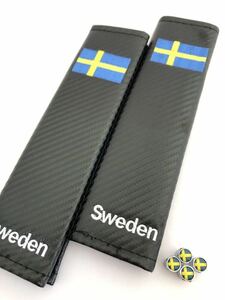 スウェーデン シートベルトカバー 肩パッド 国旗 バルブキャップ カーボン調 ボルボ VOLVO V70 V40 V60 V50 XC60 XC90 240 244 264 740 760