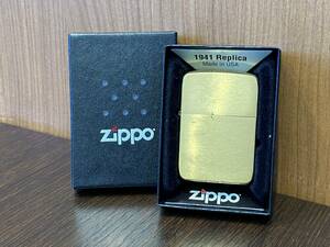 中古品　Zippo　ジッポー　オイルライター　1941　REPLICA　GOLD　真鍮　火花OK　着火未確認　ケース付き★879