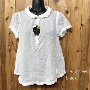 未使用*フランシュリッペブラック*franche lippee black*レディースM 日本製 半袖 プルオーバーシャツ ブラウス カットソー 薄地 フクロウ