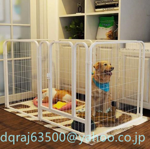 強くお勧め★白犬フェンスペット犬小屋猫小屋犬用品家柵(中型6枚)長さ120*幅60*高さ70 cm