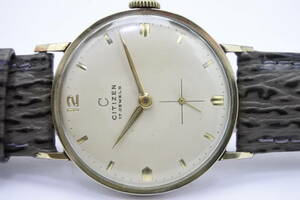 国産名機☆1940～1950年頃 シチズン CITIZEN 　Cマーク１７石 　スモールセコンド 14KGFモテル（当時高級品）　手巻き紳士腕時計　逸品