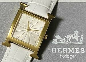 ★【美品】HERMES ★エルメス Hウォッチ 希少★ラージサイズ HH1.501 QZ メンズ / レディース 腕時計 正規品 BOX付