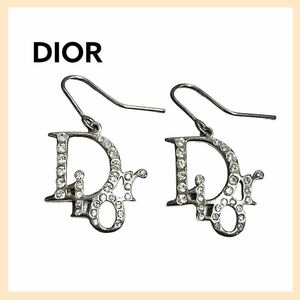 高級 Christian Dior クリスチャン ディオール Diorロゴ ラインストーン シルバー 両耳 ピアス