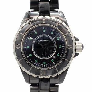 CHANEL シャネル J12 H2130 クォーツ 12P エメラルド QZ 33ミリ ブラック文字盤 セラミック レディース腕時計 箱/ギャラ【中古】【美品】