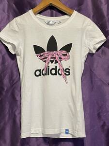 【adidas originals】アディダスオリジナルズ　半袖Tシャツ　トップス トレフォイル　ビッグロゴ　Tee WHITE リボン