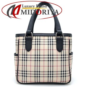 BURBERRY バーバリー ハンドバッグ ノバチェック キャンバスxレザー ベージュ ブラック/350739【中古】