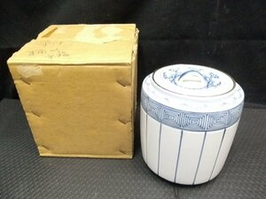 中古品 染付 桶川水指 茶道具