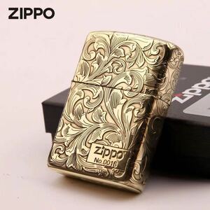 未使用 ZIPPO 唐草彫刻 喫煙グッズ ジッポー 6面刻印 オイルライター 真鍮製 新品 ゴールド009