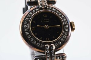 カルティエ ヴェルメイユ 石付き ブラックフェイス ラウンド クォーツ レディース 腕時計 Cartier