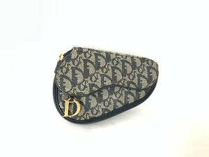 6D1401【本物保証】クリスチャン ディオール サドル ポーチ トロッター ロゴ 柄 キャンバス D金具 Christian Dior