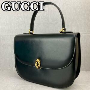 美品　OLD GUCCI　オールドグッチ ハンドバッグ　ビンテージ　カーフレザー　ゴールド金具　ブランドプレート　ブラック　女性　レディース