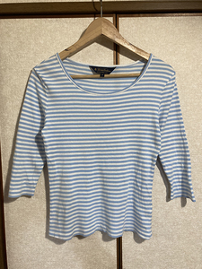 ★【Brooks Brothers：ブルックス ブラザーズ】 七分袖 ボーダーカットソー Tシャツ レディース sizeＭ/ライトブルー×ホワイト