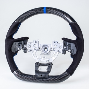 スバル用 WRX 2022-2023 D型 ステアリング ホイール ハンドル カーボンx本革スエードxブルー輪デザイン