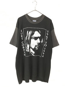 古着 90s USA製 NIRVANA Kurt Cobain モノクロ フォト ブートレグ 追悼 グランジ ロック バンド Tシャツ 貴重 2tone!! XL