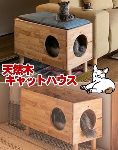 天然木キャットハウス　 木製キャットランド　ナチュラル猫小屋　 猫ベッド ペット用品 おしゃれ ネコ　ねこ　組立家具 NATURAL SIGNATURE