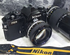 【終活整理】 Nikon NEW FM2 黒＋Ai NIKKOR 50mm f1.4＋200mm f4 単焦点2本セット 各動作良好 スローOK 露出計OK レンズ光学良好 ニコン