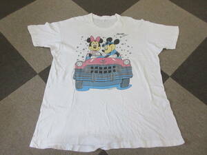 80s90s Disney Tシャツ XL~XXL シングルステッチ 両面プリント ミッキーマウス ミニーマウス アメ車 クラシックカー Florida ヴィンテージ 