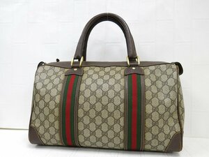 ◆GUCCI オールド グッチ◆GGスプリーム◆シェリー◆PVC カーフ レザー 本革◆ボストン バッグ◆ベージュ ゴールド金具◆イタリア製◆A4945