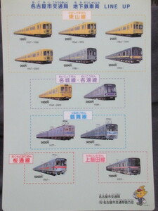 【下敷き】名古屋市交通局　地下鉄車両　LINEUP　地下鉄全線案内図　平成１８年