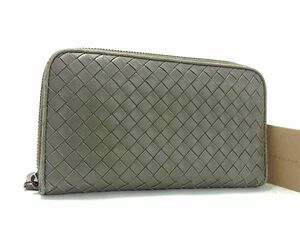 1円 BOTTEGA VENETA ボッテガヴェネタ イントレチャート レザー ラウンドファスナー 長財布 ウォレット 小銭入れ グレージュ系 BL0286