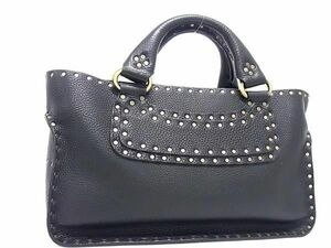 1円 ■極美品■ CELINE セリーヌ ブギーバッグ レザー ハンドバッグ トートバッグ レディース ブラック系 FA3931