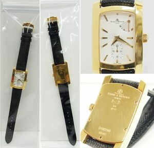 BAUME & MERCIER ハンプトン レクタンギュラー 手巻 Cal.BM7736 750YG 社外ベルト 中古 腕時計 △WP1812