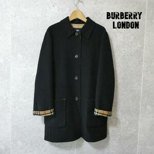 美品 BURBERRY LONDON バーバリーロンドン サイズ38 ステンカラーコート バルマカーンコート ウール×カシミヤ 裏地ノバチェック柄 黒