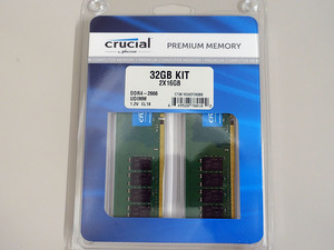 【中古】crucial DDR4-2666 16GB×2枚＝計32GB デスクトップPC用メモリ