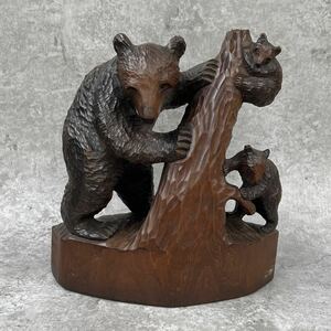 当時物 北海道 熊 木彫り 民芸品 置物 オブジェ / くま クマ ビンテージ 古い 昔 親子 
