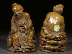  ▽鴻▽清・竹彫・如意老者坐像 時代物 中国古美術 骨董品