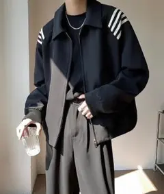 【爆売中♪】XL　スタジャン　ジャケット　シンプル　アウター　ブラック　韓国