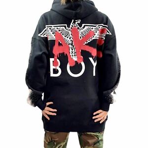 新品 ボーイ ロンドン BOY LONDON FAKE スプレー 落書き ロゴ バックプリント パンク オーバーサイズ ドロップショルダー ビッグ パーカー