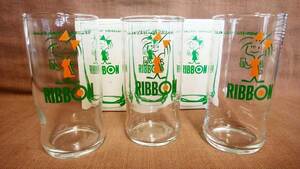 未使用 昭和 レトロ 当時物 サッポロビール 株式会社 リボンオレンジ リボンシトロン 特製リボングラス ガラス コップ 非売品 3個 セット