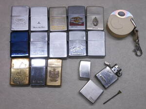 ▼13点火花確認OK▼#S24853 ZIPPO / ジッポ ライター ゴールドカラー、シルバーカラー 等、 14点おまとめ 携帯灰皿付