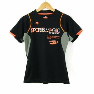 デサント 半袖Tシャツ ロゴＴ メッシュ スポーツウエア レディース Mサイズ ブラック×オレンジ DESCENTE