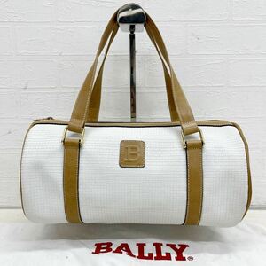 1429◎ BALLY バリー バッグ 鞄 ミニ ボストン ハンド ファスナー ロゴ 総柄 カジュアル ホワイト レディース