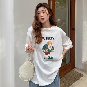 トップス Tシャツ ゆるい 韓国ファッション ビンテージ 半袖 XL パープル