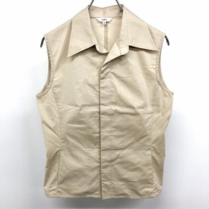 INED - 2 レディース 若干薄手 ノースリーブシャツジャケット オープンカラー フライフロント 綿×ポリエステル×ポリウレタン ベージュ系