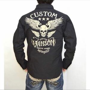 VANSON バンソン NVSL-703 弱撥水加工シャツ 長袖シャツ 刺繍 黒 Mサイズ 新品