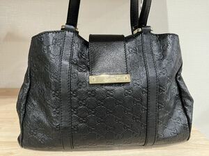 1円スタート GUCCI グッチ グッチシマ レザー トートバッグ ハンドバッグ ブラック 黒 レディース シルバー金具 中古