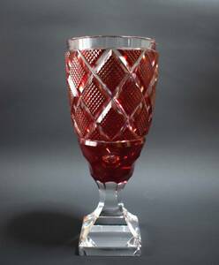 島津薩摩切子 復元 色被せガラス 硝子工芸 赤色 脚付杯 酒器 グラス SHIMADZU
