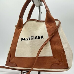【現行型/美品】 バレンシアガ BALENCIAGA ハンドバッグ トートバッグ ネイビーカバスXS キャンバス ロゴ 2way ショルダーバッグ レザー 鞄