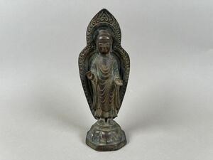 仏像 仏教美術 置物 銅製 立像 時代物 観音菩薩 銅器 検:中国 朝鮮 李朝 日本