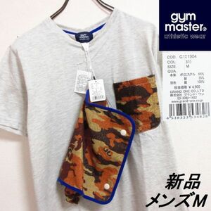 新品 未使用 ジムマスター GYM MASTER◆メンズM グレー◆迷彩 ポケット 丸首 半袖Tシャツ ポケT カットソー トップス 無地 即決/A11