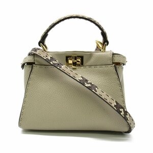 FENDI フェンディ 2wayショルダーバッグ ミニピーカブー ベージュ系 レザー パイソン 中古 レディース