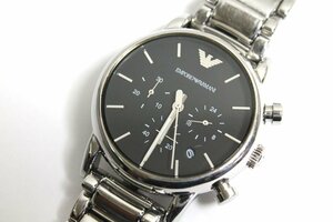 動作品 EMPORIO ARMANI メンズ 腕時計 AR-1853 3針 デイト クロノグラフ SS 男性用 クォーツ ブラック シルバー エンポリオアルマーニ 中古