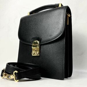 LANCEL ランセル 2way センター 金具 レザー ハンドバッグ ショルダーバッグ ロック 鍵 メンズ レディース ユニセックス ブラック