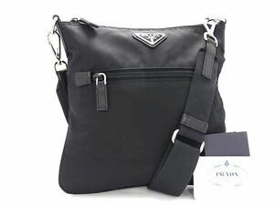 ■新品同様■ PRADA プラダ BT0716 テスートナイロン×サフィアーノレザー クロスボディ ショルダーバッグ 斜め掛け ブラック系 AY0417